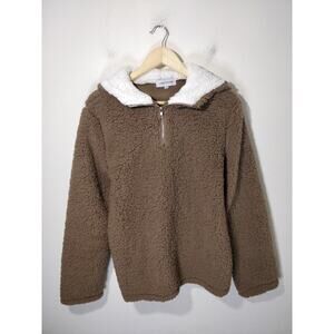 Luna Tuccini Brown Sherpa Fleece Fill Zip Hooded Sweater Jacket Size 10